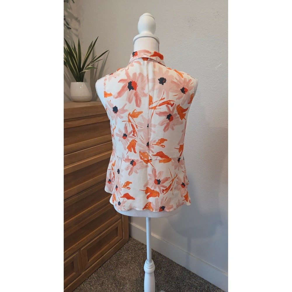 Theory Silk Floral Sleeveless Blouse Peplum Orange Pink Summer Spring Small - Picture 3 of 11